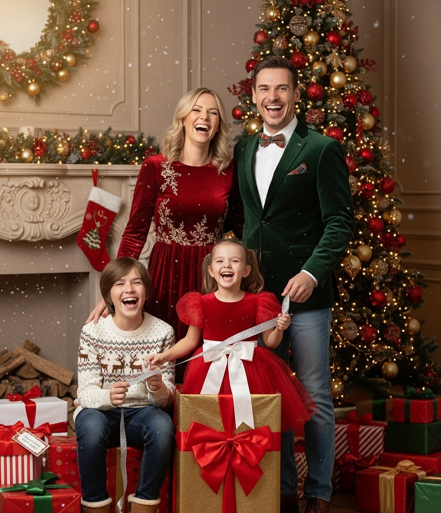 Baby sitting with Christmas presents